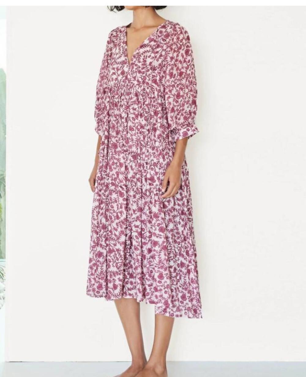 SUNDRY blouson sleeve midi dress in meirion floral